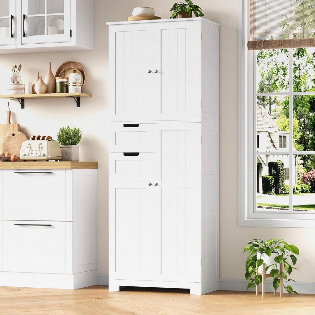Badezimmerschrank Hoch, Badschrank Hochschrank mit 4 Türen und 2 Schubladen, Küchenschrank Hoch für Wohnzimmer Küche Esszimmer Büro, 164.5X 60...