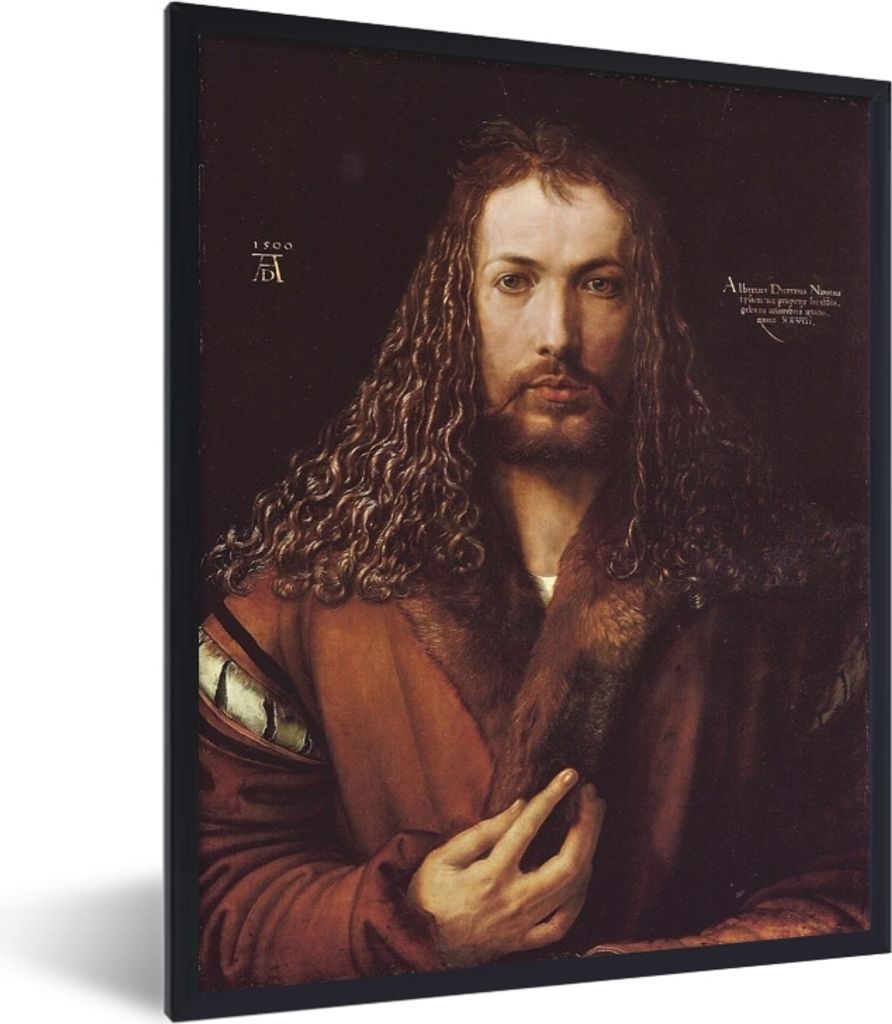 MuchoWow MuchoWow Gerahmtes Poster Selbstbildnis - Albrecht Dürer Gemälde 30x40 cm - Poster mit zchwarzem Bilderrahmen - Wanddeko - Kunstdrucke
