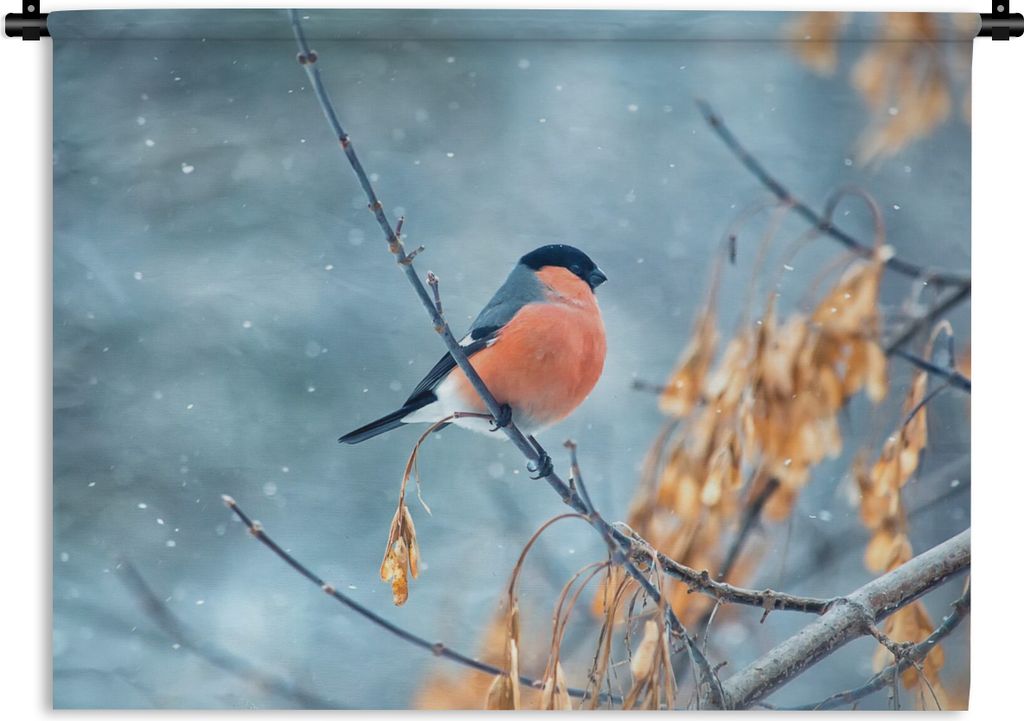 MuchoWow Wandteppich Wandbehang Rotkehlchen - Vogel - Schnee - Herbstliche Blätter 120x90 cm Tapisserie Dekoration Wandtuch - Wohnen - Aufhänge...