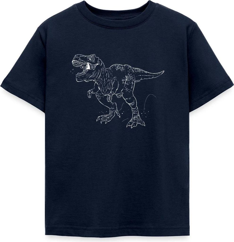 Spreadshirt Dinosaurier Tyrannosaurus Rex T-Rex Skizze Kinder T-Shirt, 122/128 (7-8 Jahre), Navy