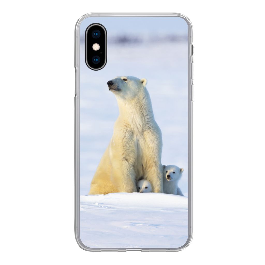 MuchoWow Handyhülle Schutzhülle Hülle für iPhone X Eisbär - Schnee - Jungtiere Silikon Softcase Handy Hülle - Handyhülle
