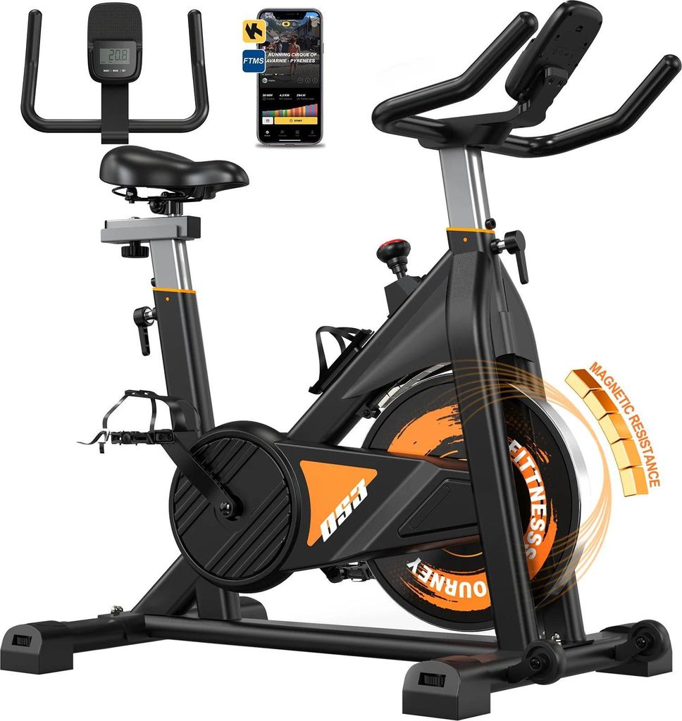 Heimtrainer Ergometer Fahrrad - OS3 - Verstellbarer Magnetischer Widerstand - Bluetooth - LCD-Display - 160 kg Belastbarkeit - Orange