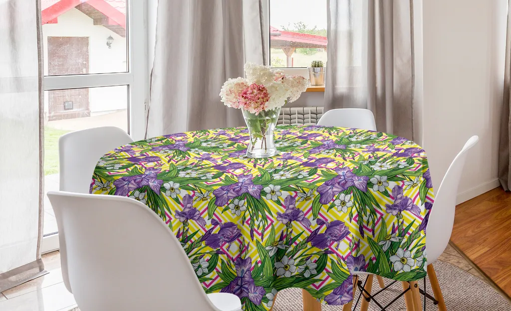ABAKUHAUS Tovaglia Circolare 150 cm Verde Viola - Design Floreale Moderno