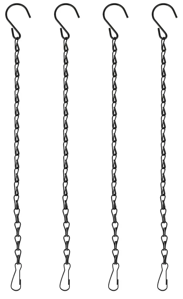 Chaîne de suspension 33 cm lot de 4 en métal noir pour pots de fleurs