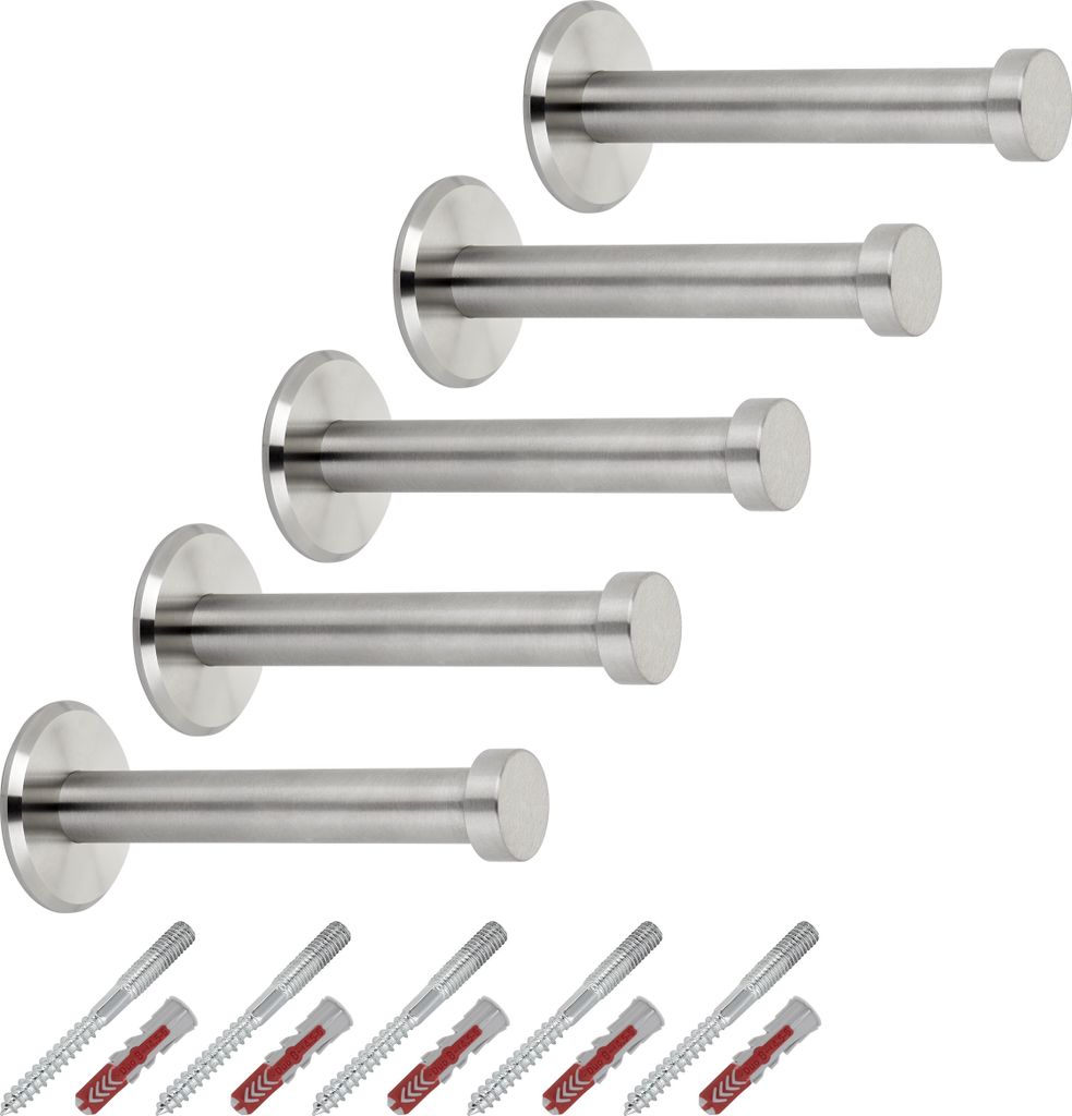 5 x Garderobenhaken TALEA echt Edelstahl massiv Ø 10 / 15 mm Länge 70 mm Gesamtlänge 73 mm mit Platte Haken Jackenhaken von SOTECH