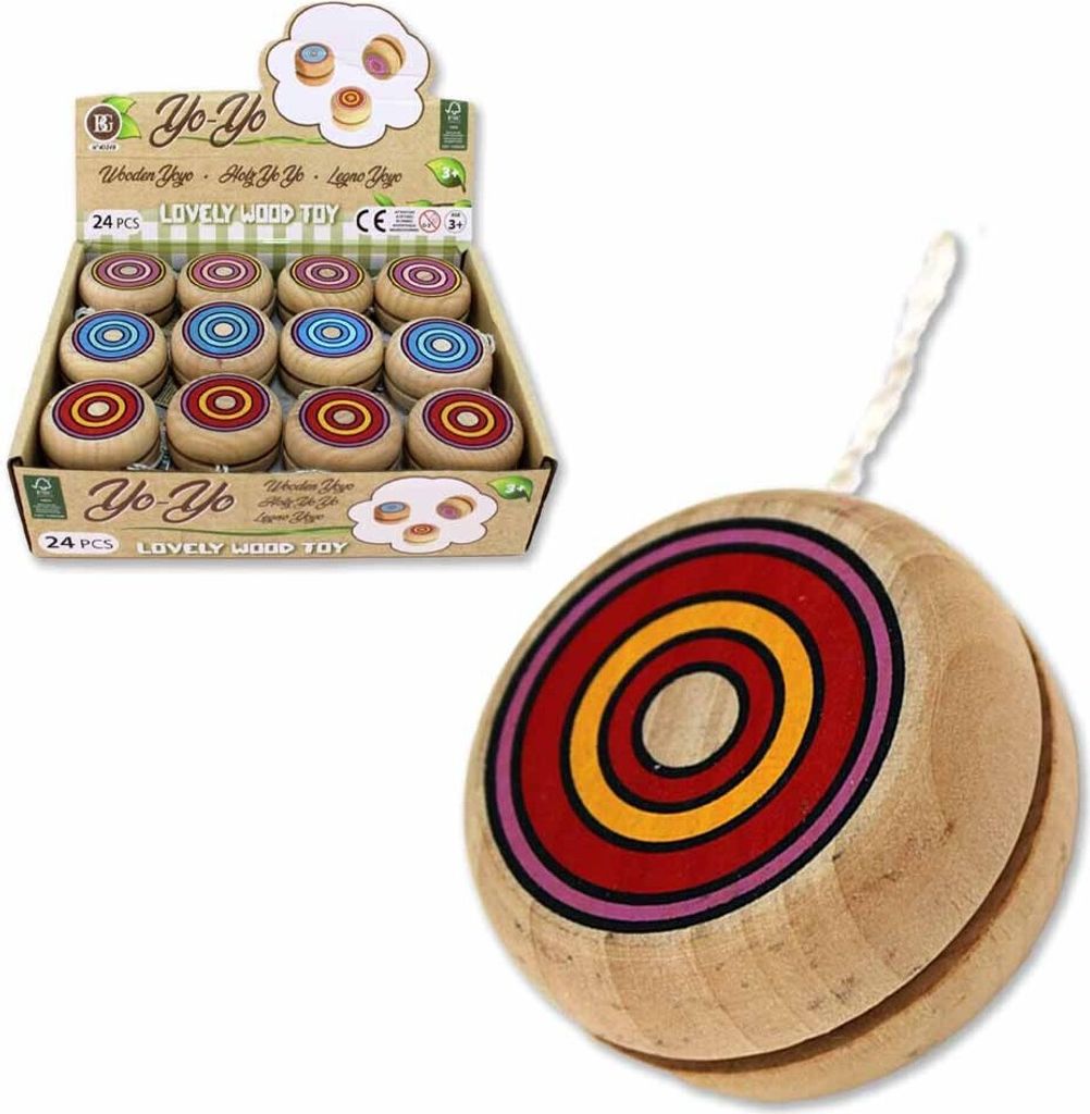 24 Stück Holz Yoyo mit Farbmotiv - 5 cm Produktbild 