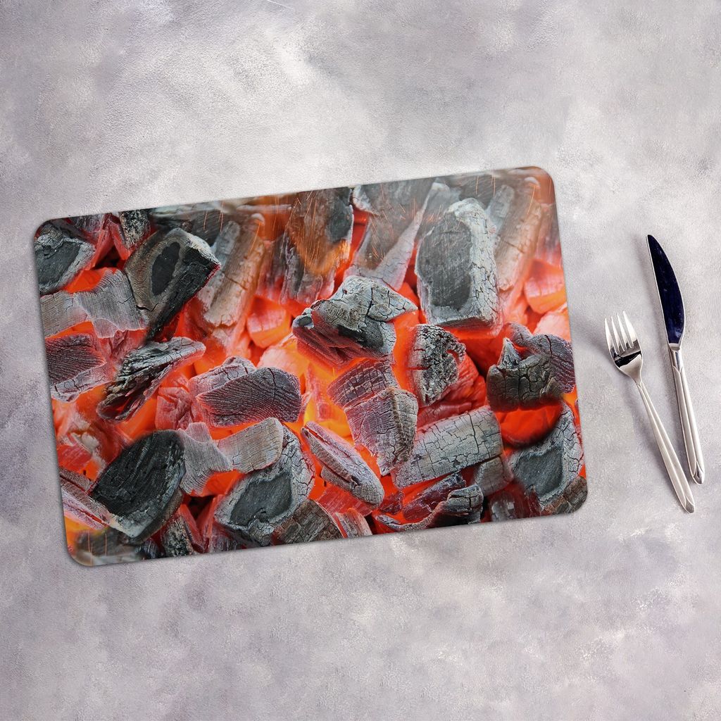Tischset 6x45x30 cm Platzset Tischmatte Platzmatte Untersetzer - Grill Feuer Glut