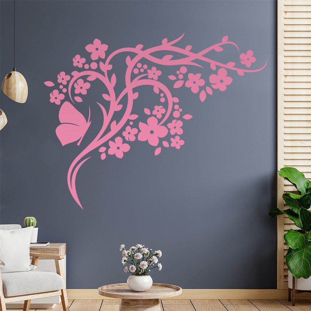 Falter Schmetterling Blüte Wandtattoo in 6 Größen - Wandaufkleber Wall Sticker - Dekoration, Küche, Wohnzimmer, Schlafzimmer, Badezimmer