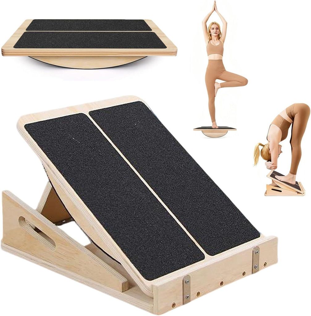 Balance Board 2-in-1 Verstellbares Schrägbrett mit Tragegriff, Rutschfestes Balancebrett und Wadenstrecker