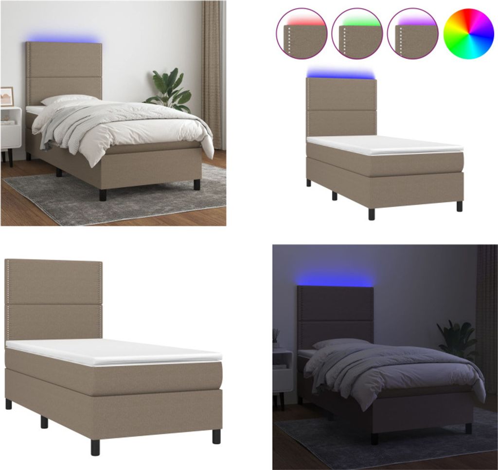 vidaXL Boxspringbett mit Matratze & LED Taupe 90x190 cm Stoff - Boxspringbett - Boxspringbetten - Bett - Schlafzimmermöbel