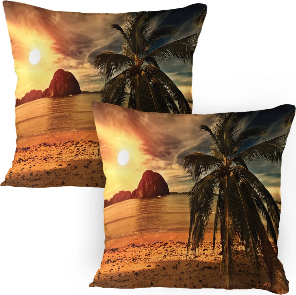 Lot de 2 Taies de Coussin Décoratives 80x80 cm Imprimé Tropiques et Mer