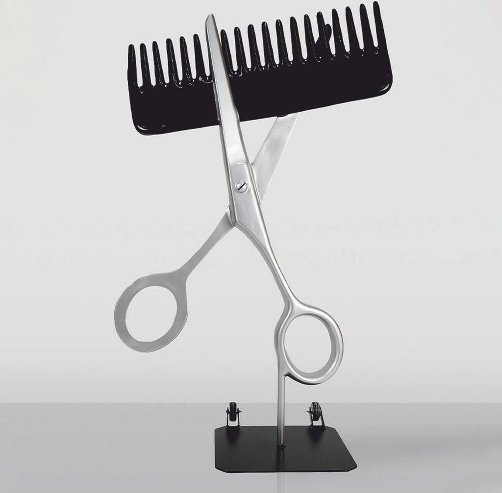Casa Padrino XXL Deko Schere und Kamm Silber / Schwarz H. 175 cm - Friseur Deko