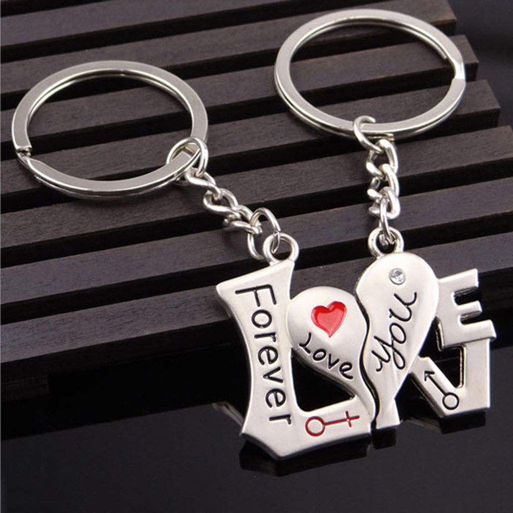 1 Paar modische „I Love You Forever“-Herz-Paar-Schlüsselanhänger, Auto-Schlüsselanhänger, Liebhaber-Geschenk