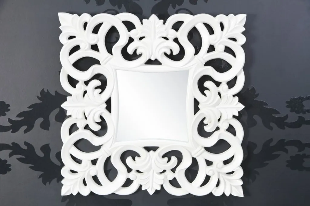 Grand miroir décoratif carré style rococo blanc 76cm pour salon chic
