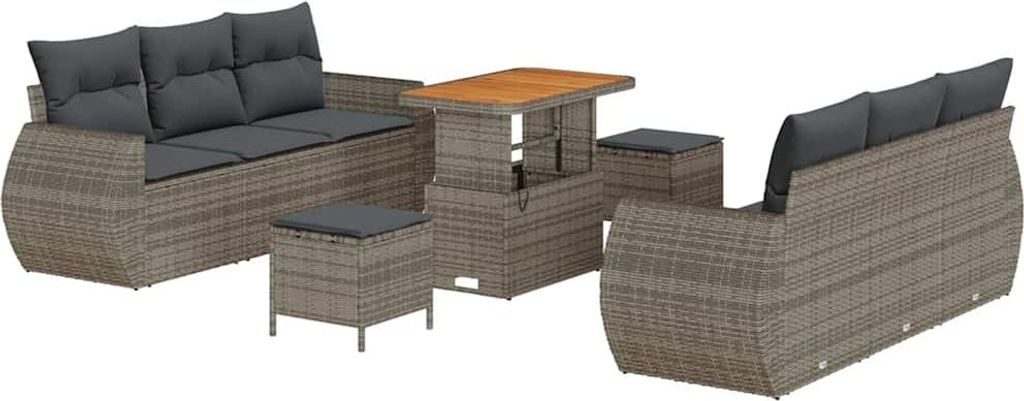 vidaXL Garten-Sofa-Set 9 pcs Grau Poly-Rattan