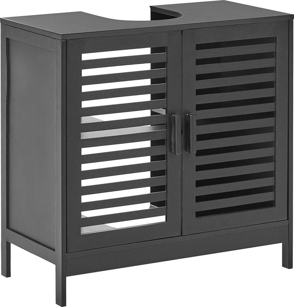 BELIANI Waschbeckenunterschrank Schwarz Bambusholz 60 x 30 cm Stehend mit Türen Lamellen-Optik Latten-Optik Rustikal Unterschrank Ohne Waschbecken