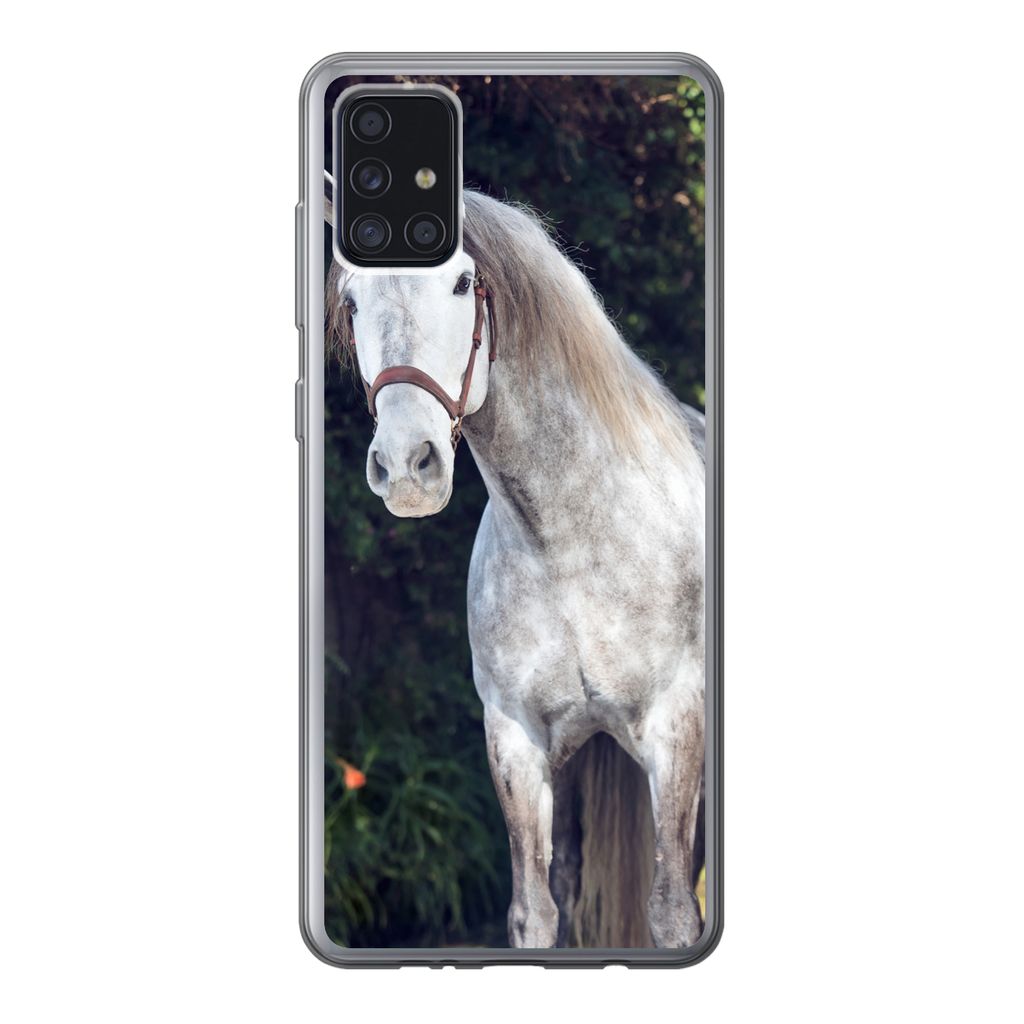 MuchoWow Handyhülle Schutzhülle Hülle für Samsung Galaxy A52 5G Pferd - Halfter - Natur Silikon Softcase Handy Hülle - Umschlag