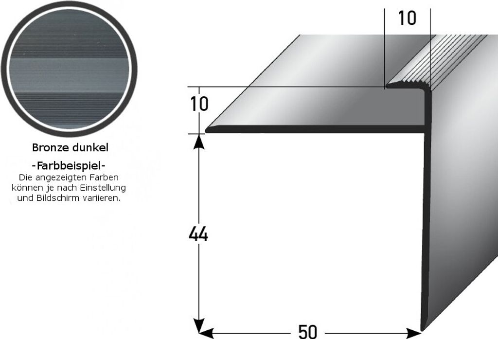 Einschubprofil "Castlebar" mit Nase für Parkett / Laminat, Einfasshöhe 10 mm, Aluminium eloxiert, gebohrt-bronze dunkel-2700
