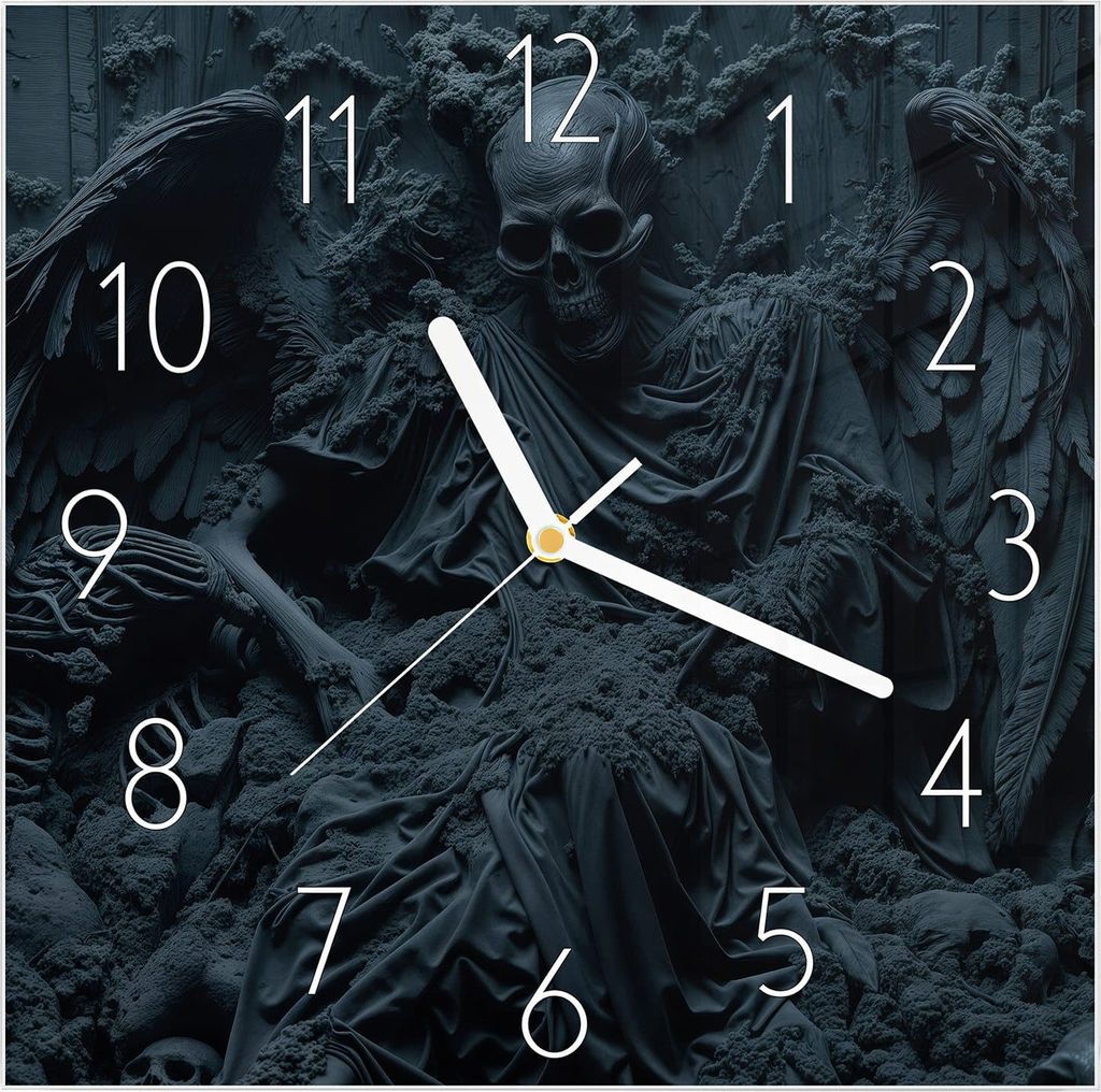 Wanduhr aus Glas mit Motiv Skeletthüter- 30 x 30 cm - inkl. Aufhängesystem