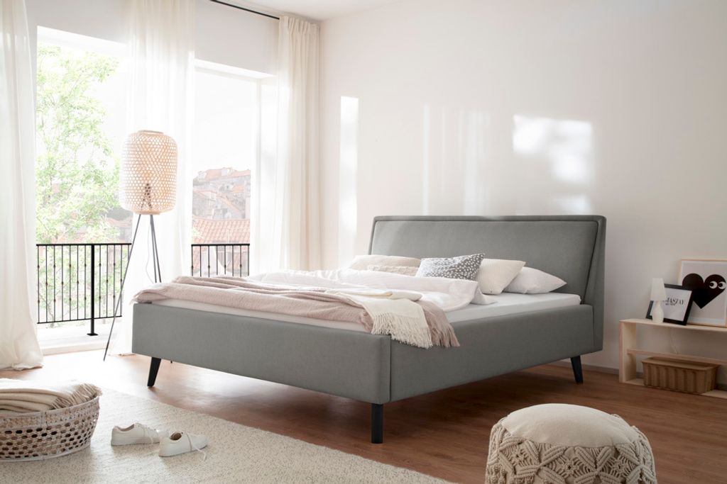 Polsterbett Doppelbett Bett Frieda mit Stoffbezug Stelar Sawana 21 Sawana hellgrau-ohne Bettkasten-140 x 200 cm-schwarz