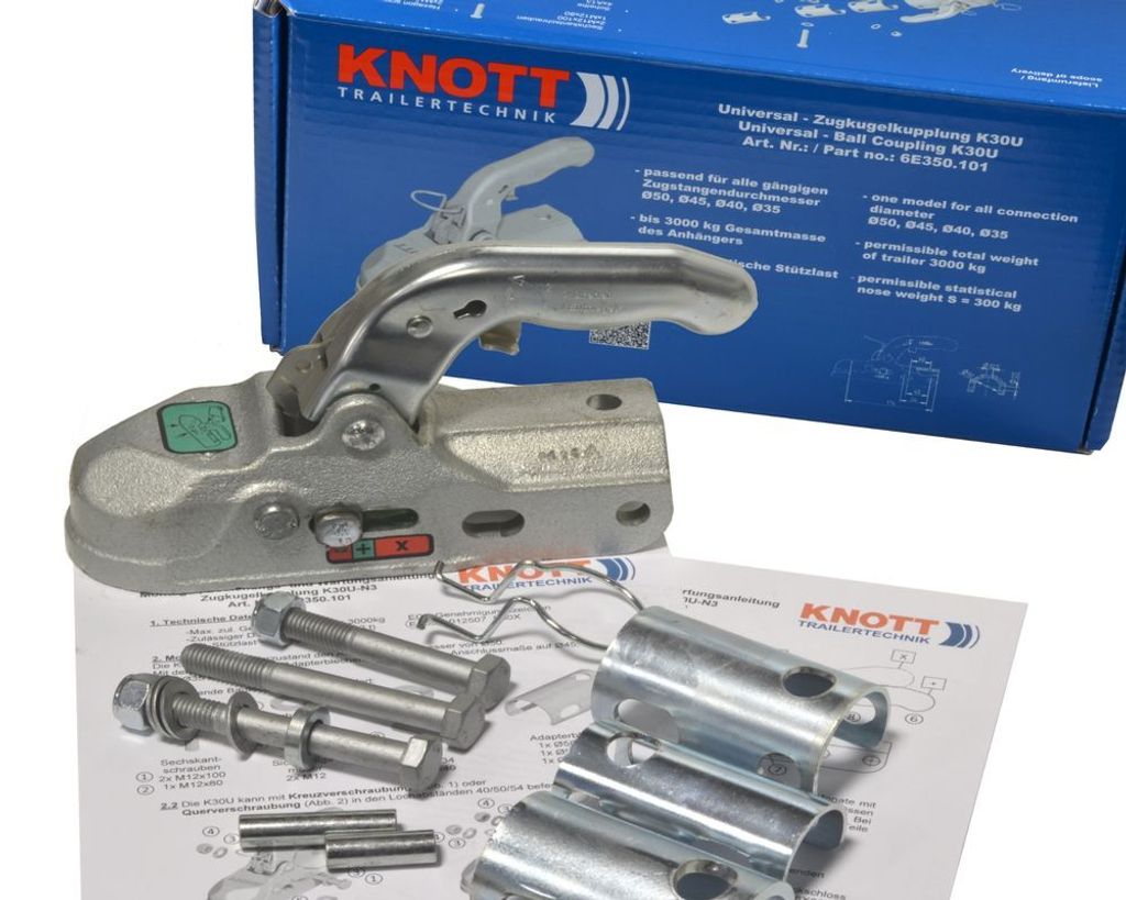 1 x Knott Kugelkupplung K30U Universal 3000 kg Ø 35,40,45 und 50 mm Bohrung 12,5 mm