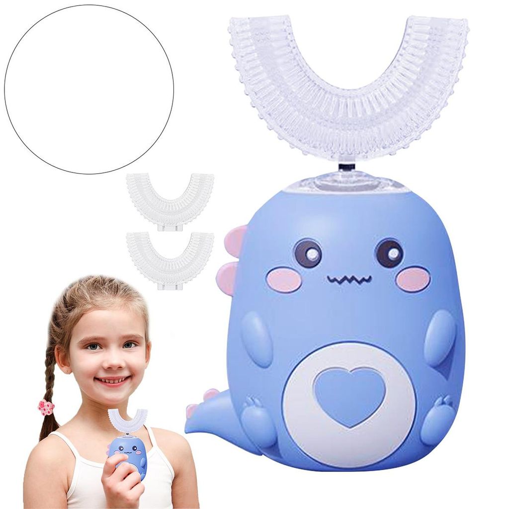 Elektrische Zahnbürsten für Kinder,360°U-förmige Zahnbürste, Dinosaurier-förmige Zahnbürste,60 Sekunden-Timer,2 Geschwindigkeiten einstellba...