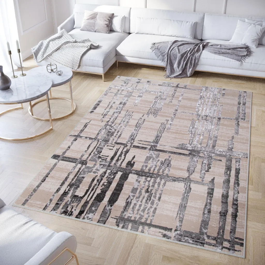 Tapis Crystal Moderne 180x250 cm : Tapis de Salon Gris Clair et Beige