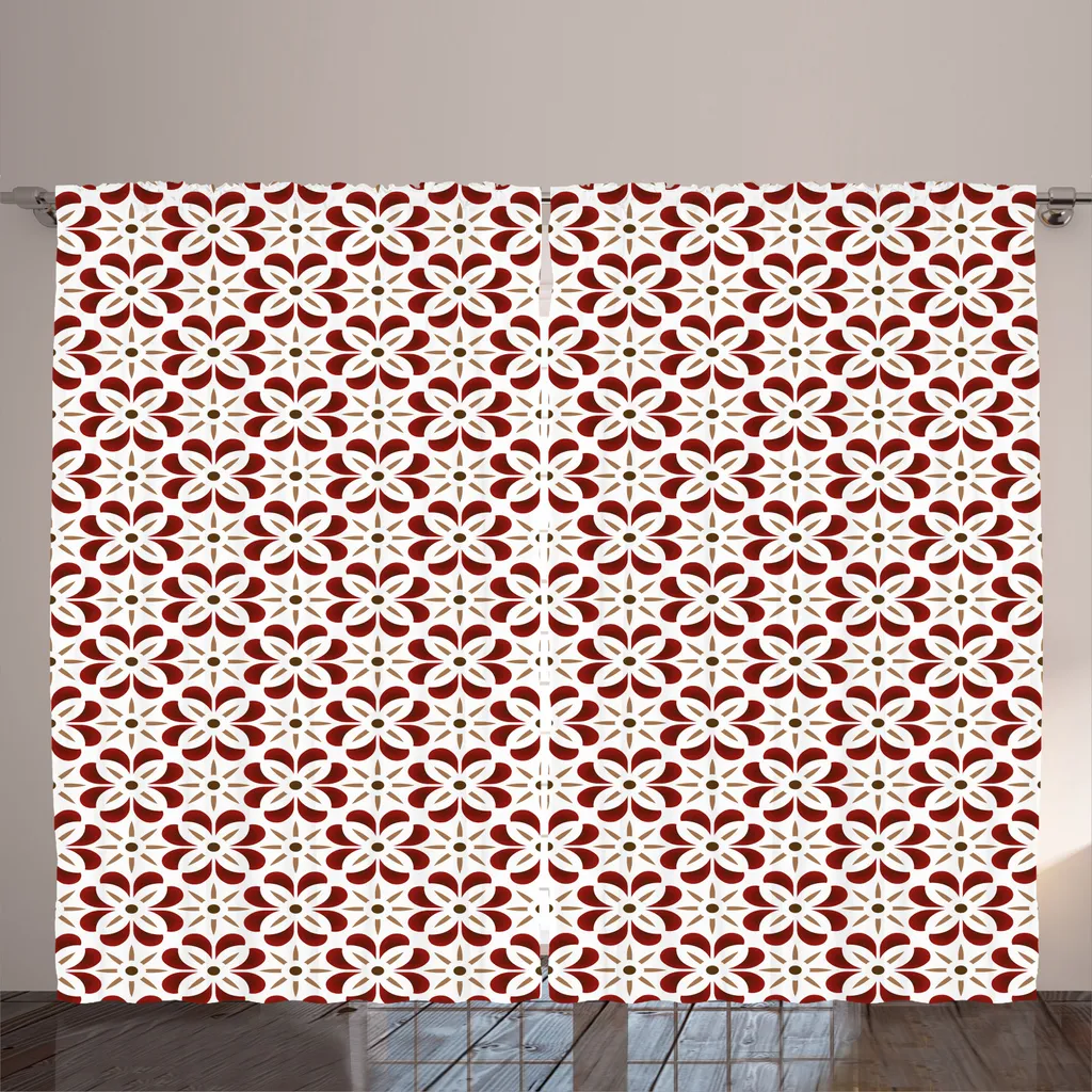 Rideau Floral Anti-Regard Bordeaux Chocolat Universel 280x225 cm Salon