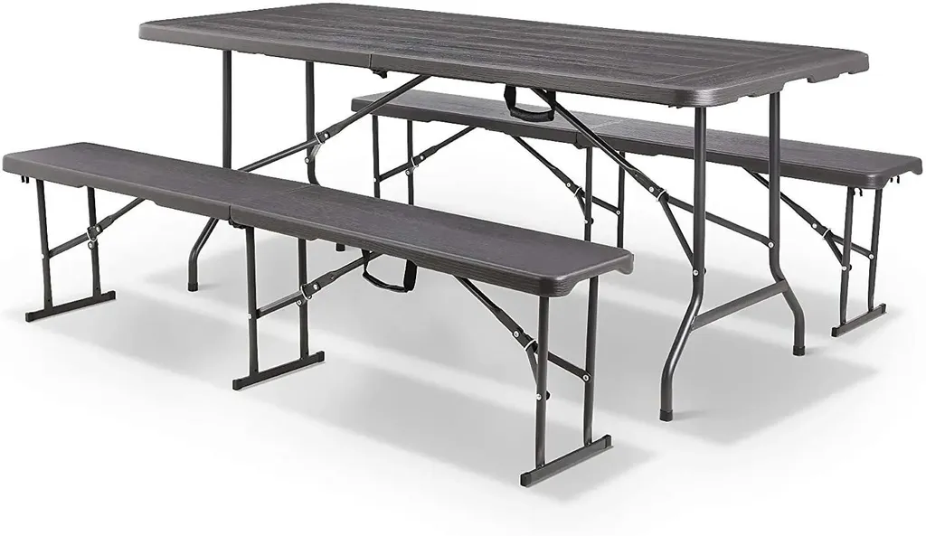 Table de jardin pliante 180 cm gain de place avec bancs pour 8 personnes