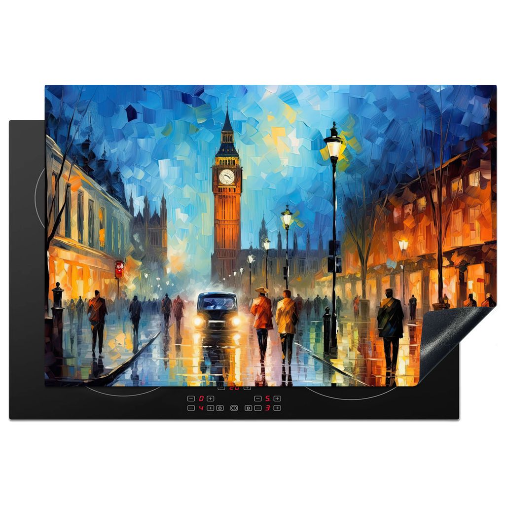 KitchenYeah Herdabdeckplatte London - Big Ben - Uhrenturm - Stadt - Kunst , 77x51cm, Küche Deko, Glaskeramikkochfeld Herdabdeckung, Abdeckplatte...