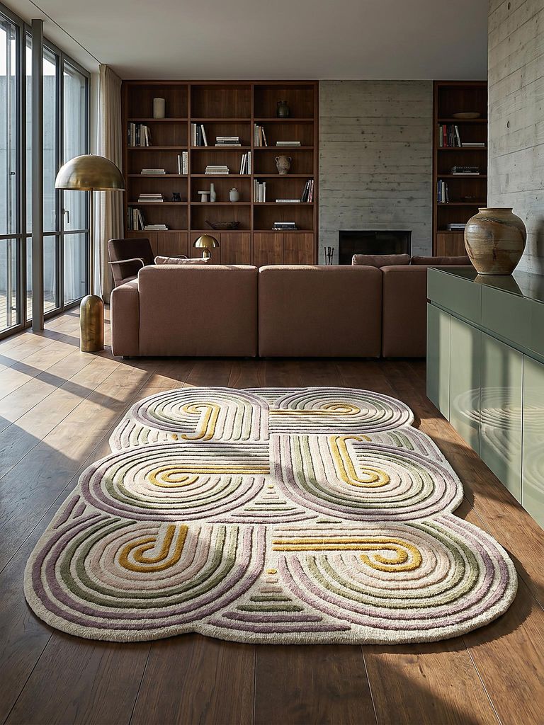 Wollteppich Shaped Spiral-Kurven · 100 % Wolle · Hand-Tufted · 6 mm · Multi-Color