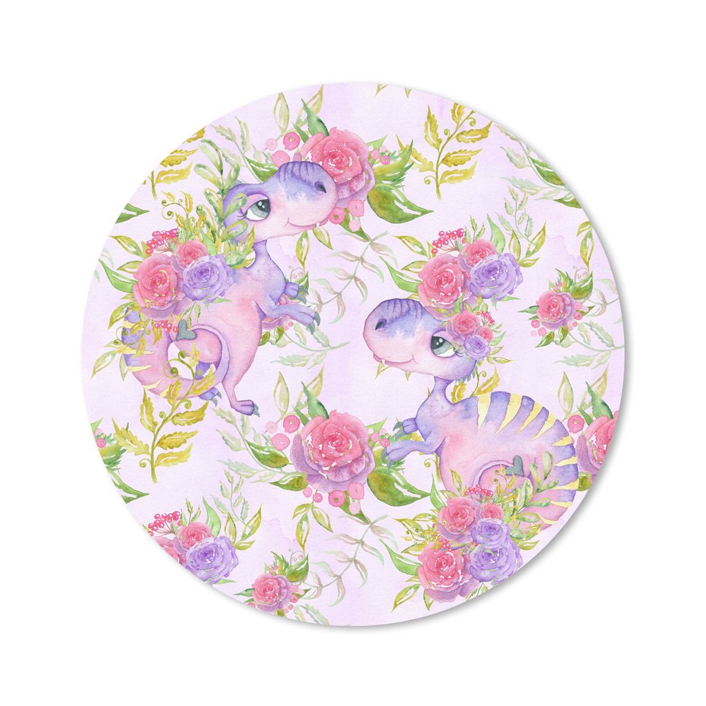 MuchoWow Mauspad Mousepad Kinderzimmer - Lila - Dinosaurier - Mädchen - Kinder - Rosa 30x30 cm - Mousepads - Maus Mat - Pad - Mausunterlage - Ti...