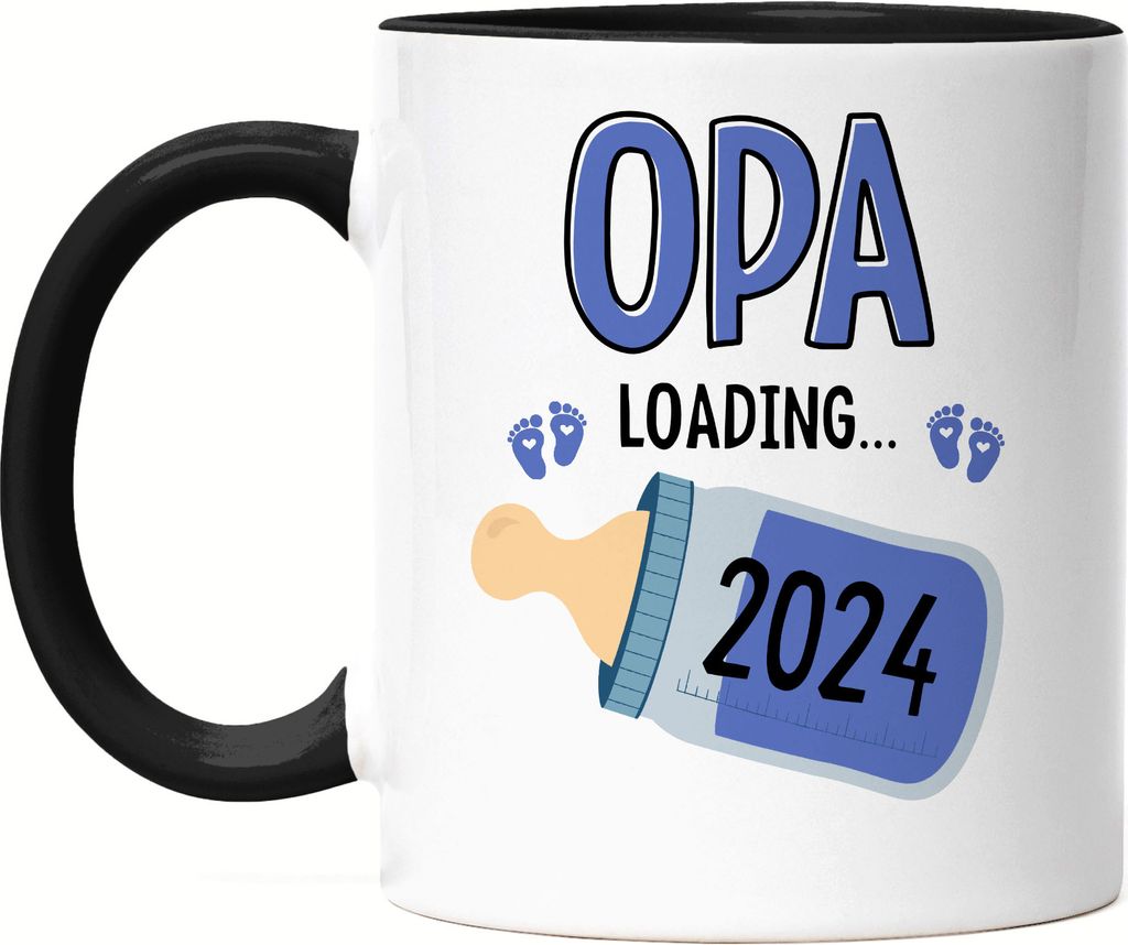 Opa Loading 2024 Tasse Schwarz Geschenk Werdende Großväter Babynews mit Ladebalken Schwangerschaft Geschenkidee
