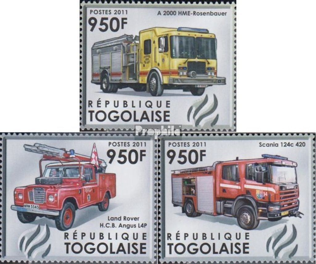 Briefmarken Togo 2012 Mi 4385-4387 (kompl.Ausg.) postfrisch Feuerwehrfahrzeuge