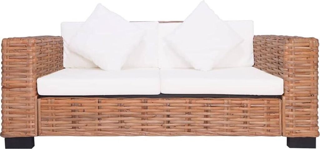 vidaXL Gartensofa 2-Sitzer Sitzkissen Rattan Sofa Stuhl Gartenstuhl Lounge Sofa Gartenmöbel Garten Set Sitz Set Natur Rattan