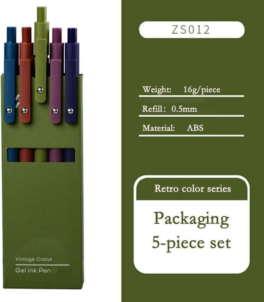 INF 5er Set Morandi Retro Farbige Klick Gelstifte, 0.5mm für Büro und Schule