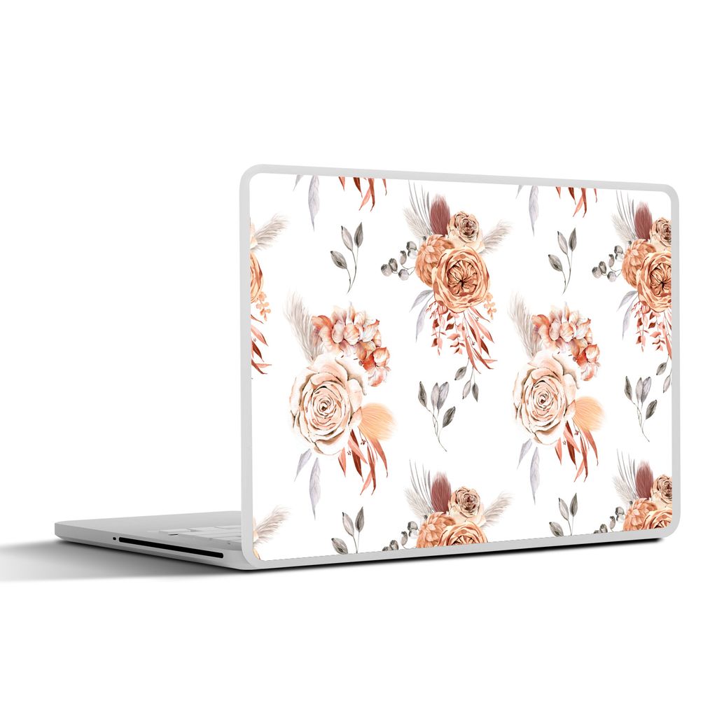 MuchoWow Laptop Aufkleber Sticker Cover Blumen - Blätter - Bohème - Weiß 40x30 cm - Laptop Dekoration - Selbstklebend