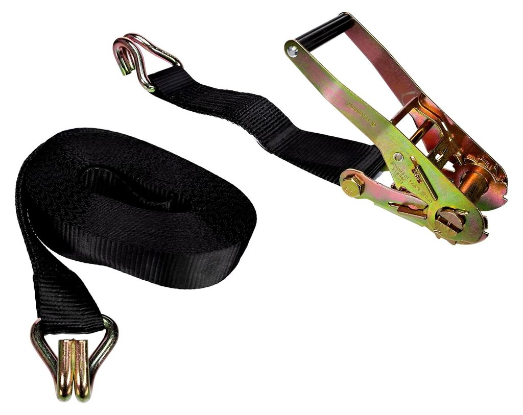 Toolland Spanngurt mit Ratsche, zweiteilig, Spitzhaken, UV-beständig, wasserabweisend, für schwerere Lasten, max. 1000 kg, Polyester, Schwarz, 12...