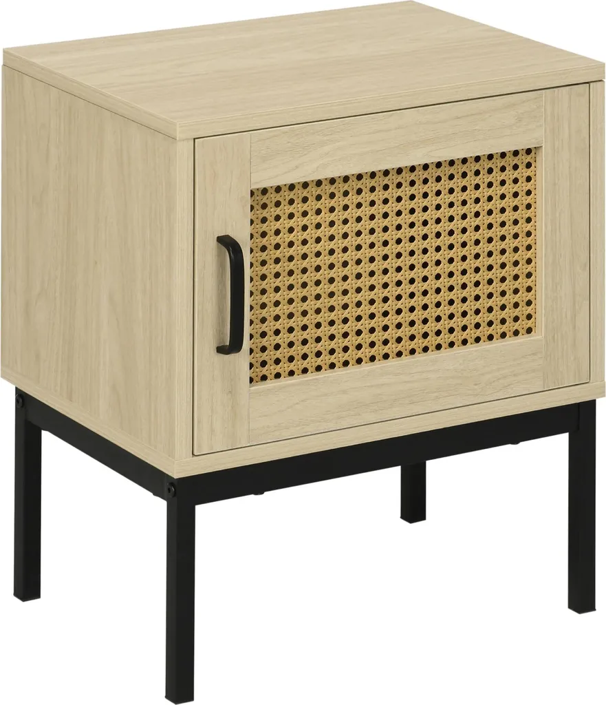 Table de chevet robuste chêne rotin pour petit espace et rangement facile