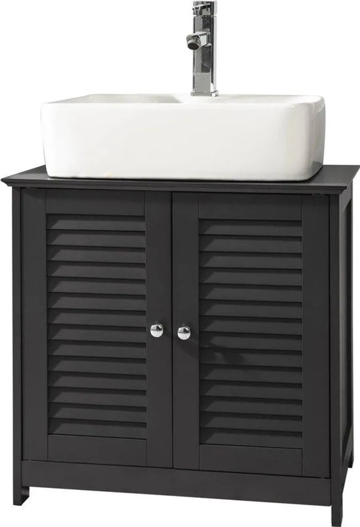 Meuble bas de salle de bain gris en MDF avec 2 portes 35 x 60 x 58 cm