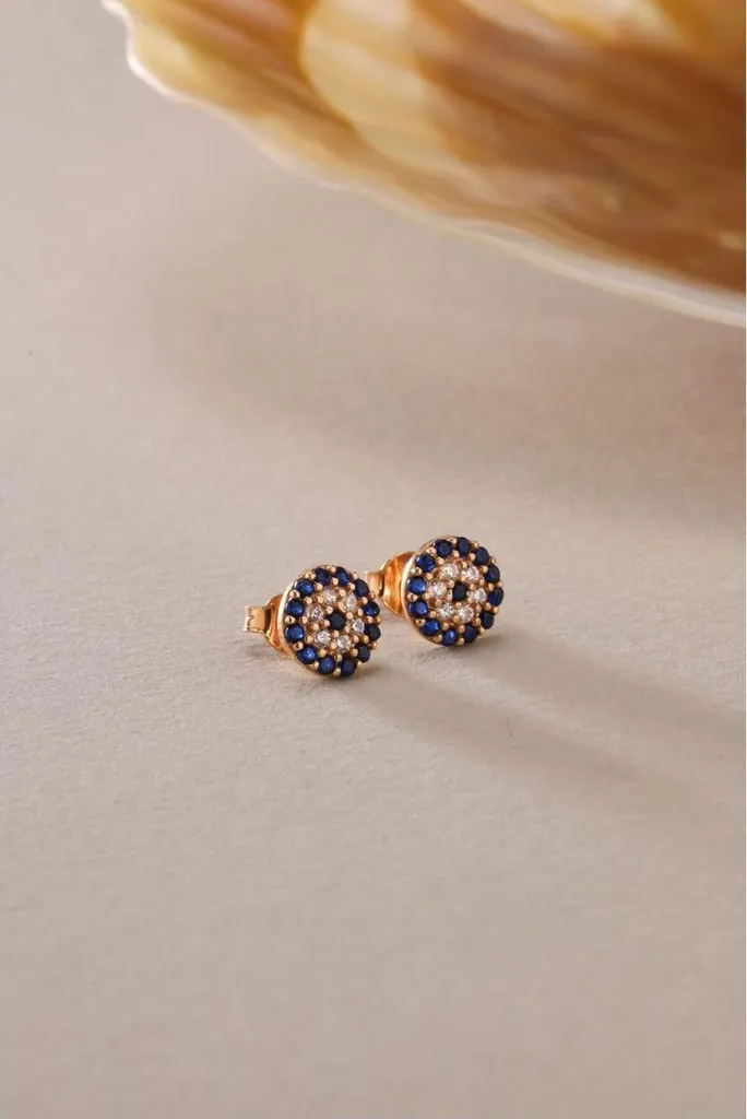 Boucles d'oreilles œil minimaliste en argent 925 or rose anti-allergie