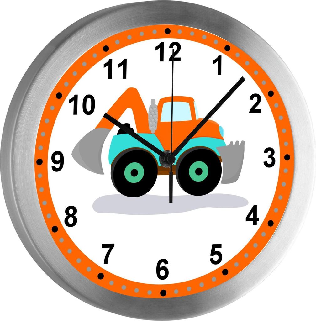Funkuhr, Kinder Wanduhr, Kinderuhr, Kinderzimmer Bagger