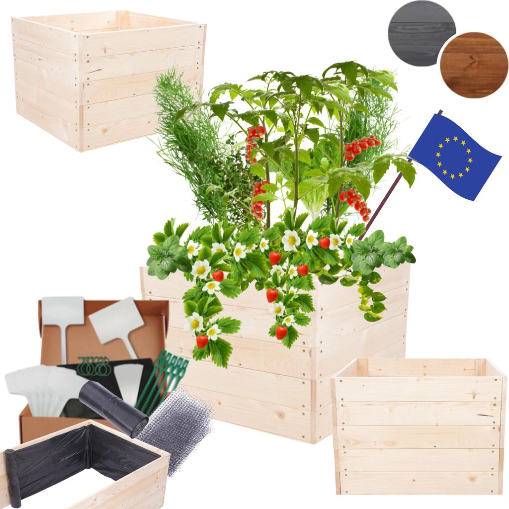 MODO24 Hochbeet Holz, Pflanzkasten, Massivholz, Kiefer, Kräuterbeet, Blumenkasten, Garten, Terrasse, 45x63x60 cm, Natur imprägniert, ZP06
