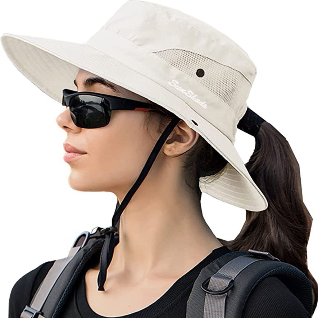 Sonnenhüte für Damen, UV-Schutz, verpackbar, mit Loch für Pferdeschwanz