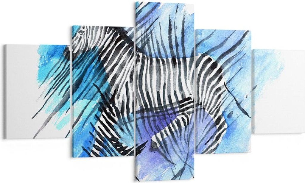 Bild auf Leinwand - Leinwandbild - Zebra Streifen Tierwelt Pelz - 125x70cm - Wand Bild - Wanddeko - Leinwanddruck - Bilder - Kunstdruck - Wanddekor...