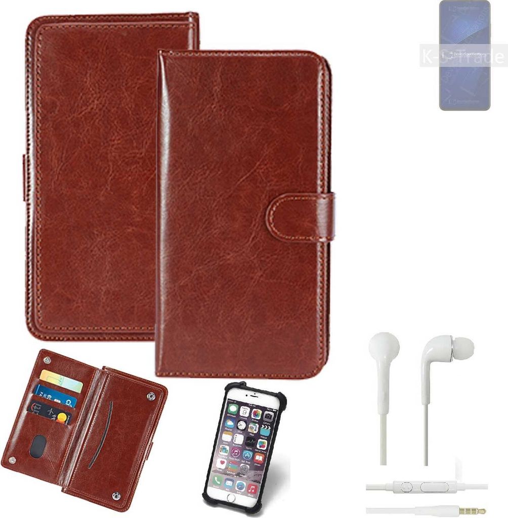 K-S-Trade 360° Hülle kompatibel mit ZTE Axon 41 5G inkl. Headphones braun Kunstleder Case BookCase WalletCase Kunstlederederhülle Handyhülle,