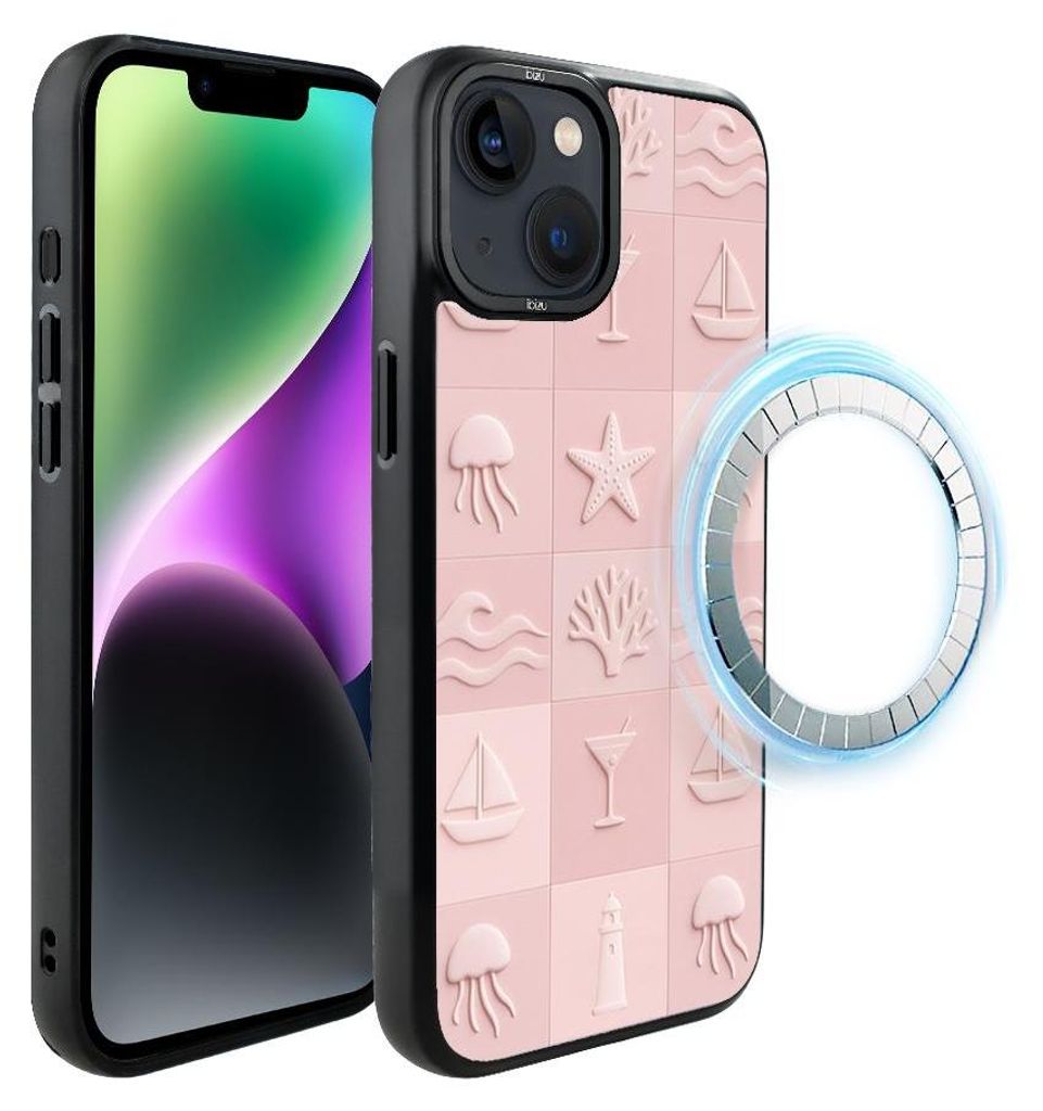 Schutzhülle für das iPhone 14 Plus, MagSafe-kompatibel, mattschwarze Seiten, Korallen, rosa