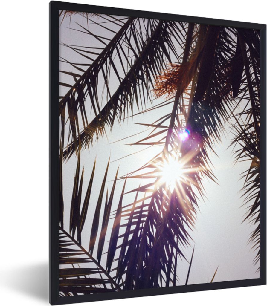 MuchoWow Gerahmtes Poster Palmwedel - Sonne - Sommer 60x80 cm - Poster mit Schwarzem Bilderrahmen Wandposter Rahmen Foto Bilder - Premium - Wandd...