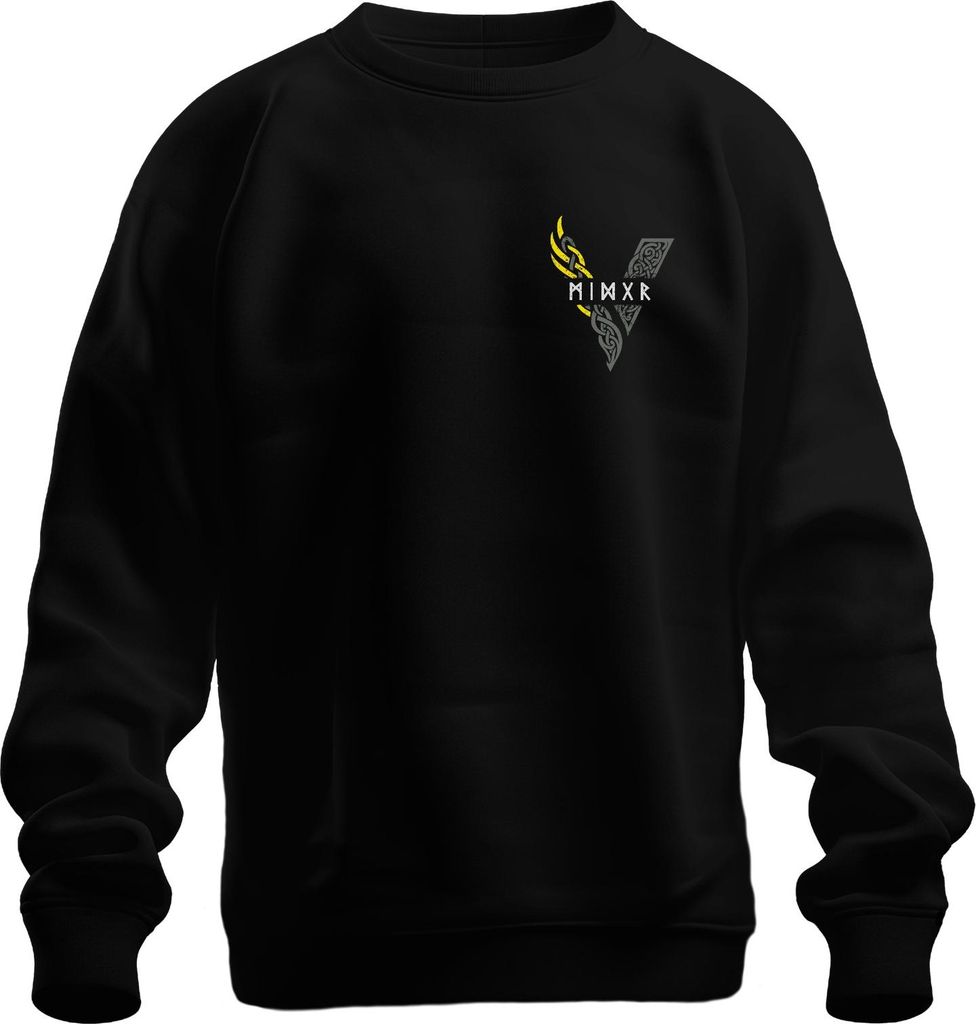 Wikinger Runen V Knotenmuster Nordisch Keltisch Mythologie Gelb Uni Sweatshirt Pullover, Schwarz, M