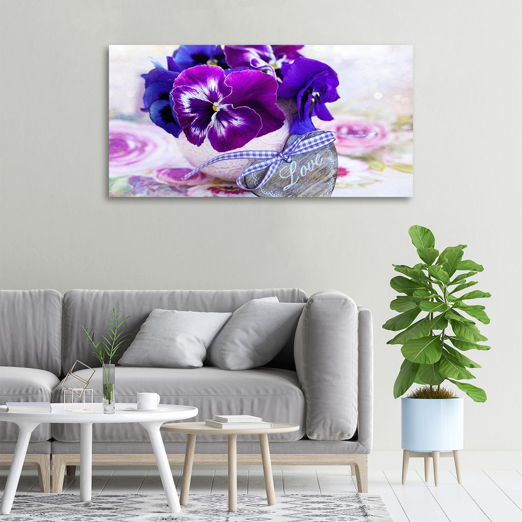 Tulup Leinwandbild -100x50 cm - Wandkunst - Drucke auf Leinwand - Leinwanddruck - Blumen & Pflanzen - Lila - Stiefmütterchen